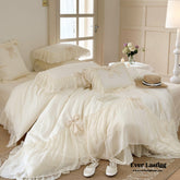 Ribbon Bow Airy Lace Bedding Set - Cream White